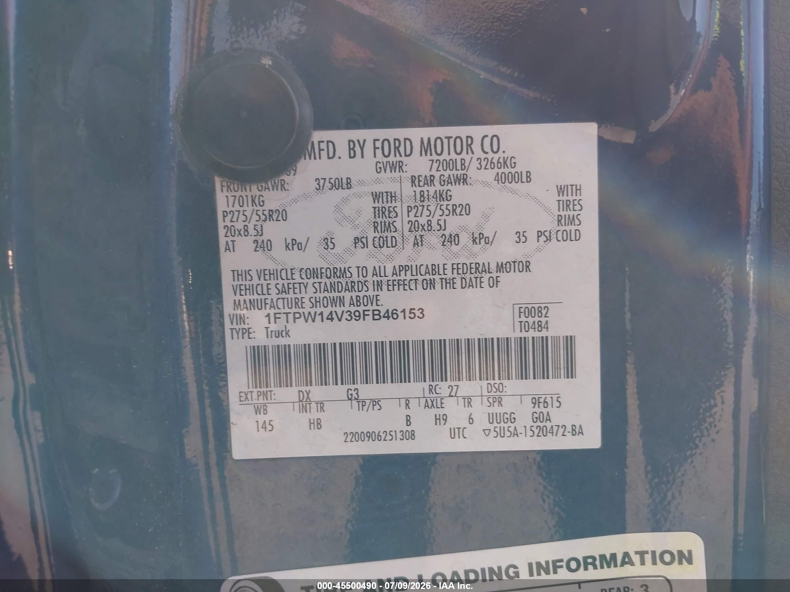 2009 Ford F-150 Lariat Blue vin: 1FTPW14V39FB46153
