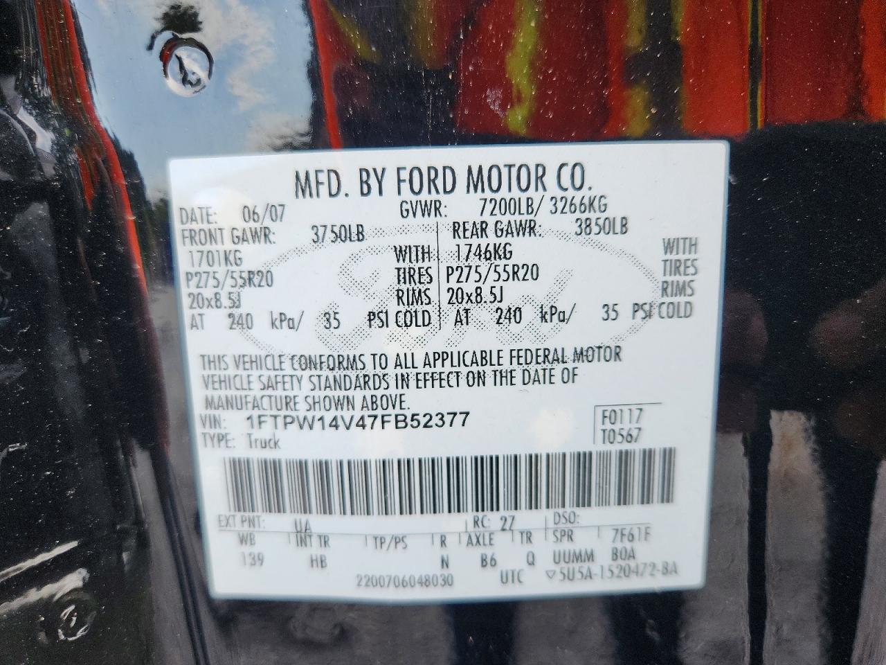 2007 Ford F150 Supercrew Black vin: 1FTPW14V47FB52377