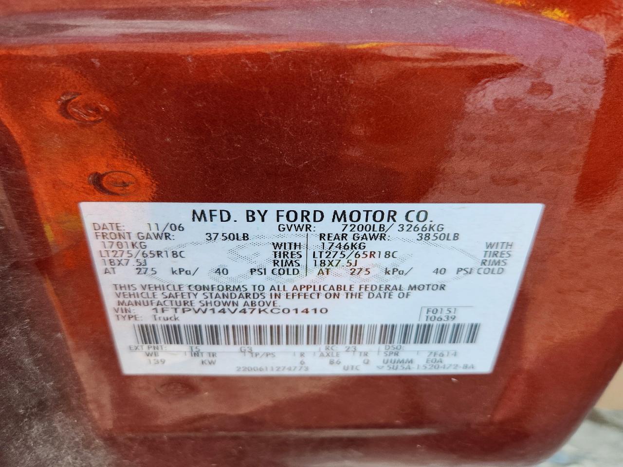 2007 Ford F150 Supercrew Brown vin: 1FTPW14V47KC01410