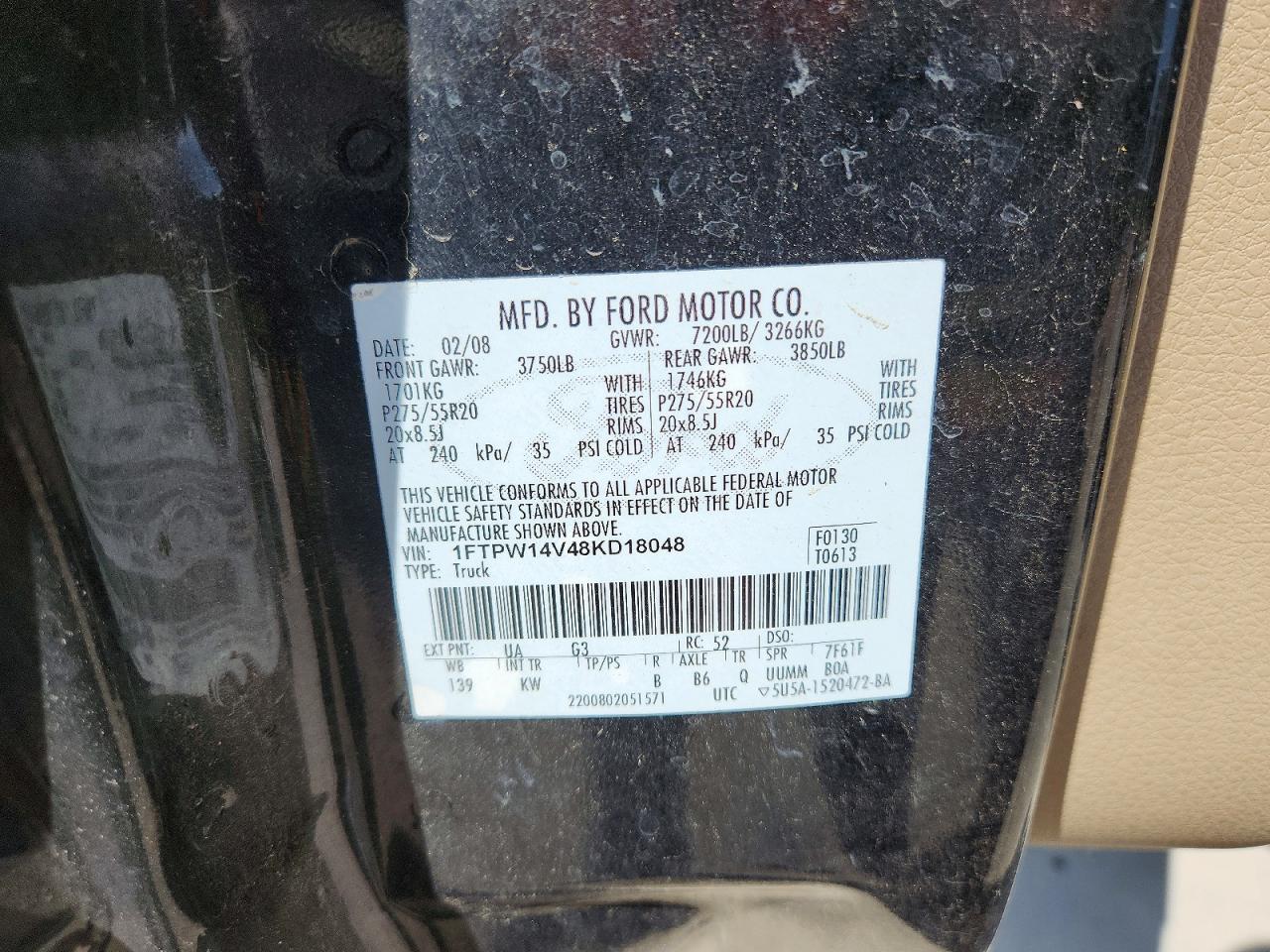 2008 Ford F150 Supercrew Black vin: 1FTPW14V48KD18048