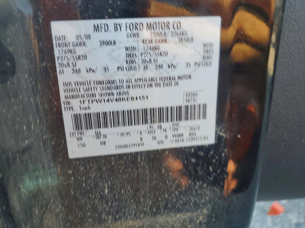 2008 Ford F150 Supercrew Black vin: 1FTPW14V48KE84151