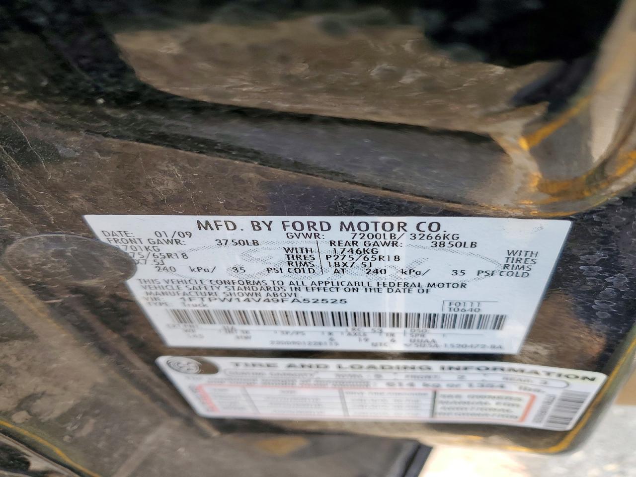 2009 Ford F150 Supercrew Black vin: 1FTPW14V49FA52525