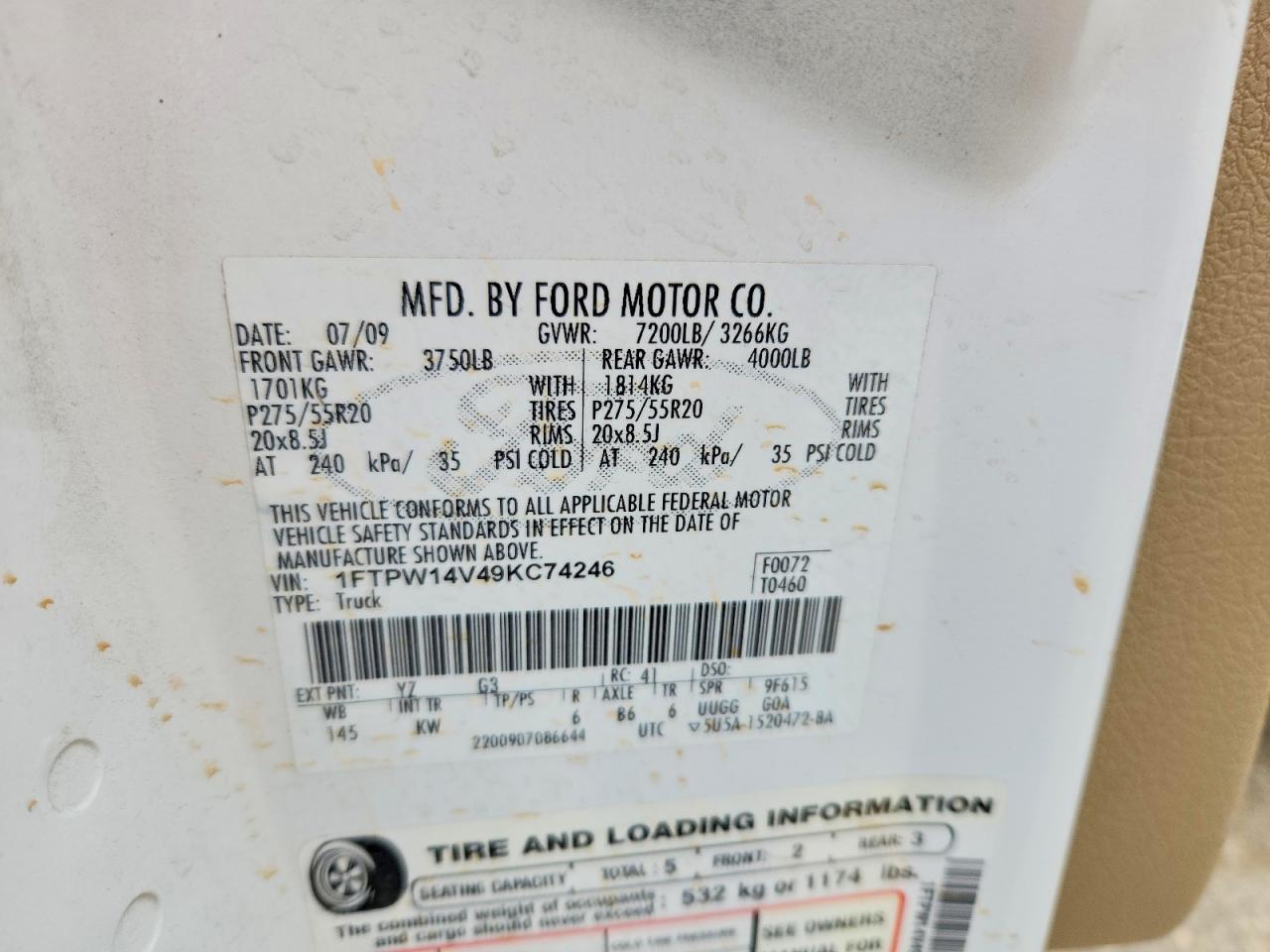 2009 Ford F150 Supercrew White vin: 1FTPW14V49KC74246