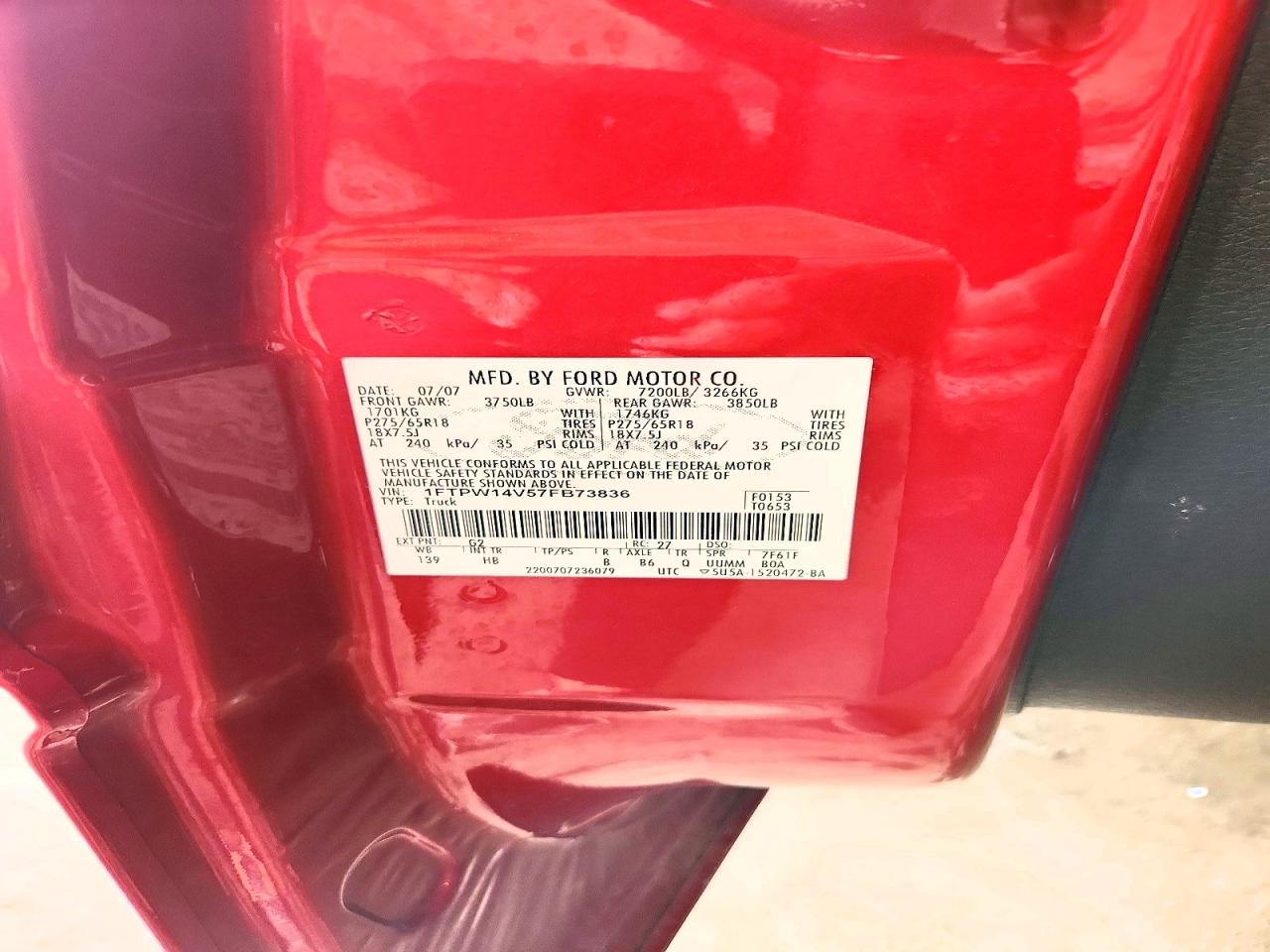 2007 Ford F150 Supercrew Maroon vin: 1FTPW14V57FB73836