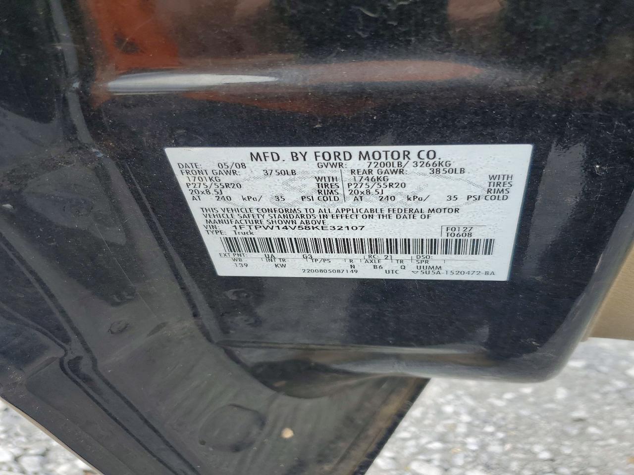 2008 Ford F150 Supercrew Black vin: 1FTPW14V58KE32107