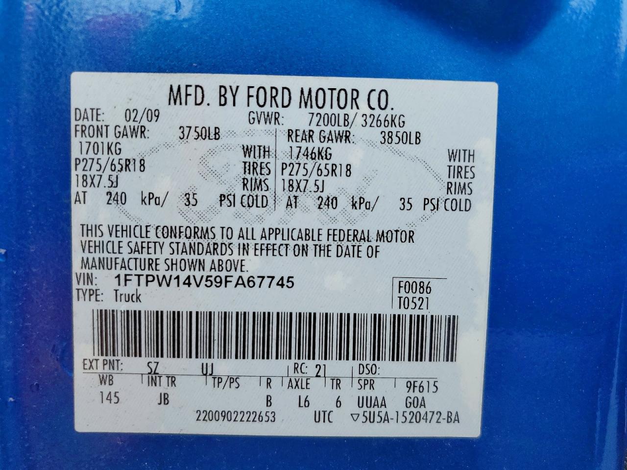 2009 Ford F150 Supercrew Black vin: 1FTPW14V59FA67745