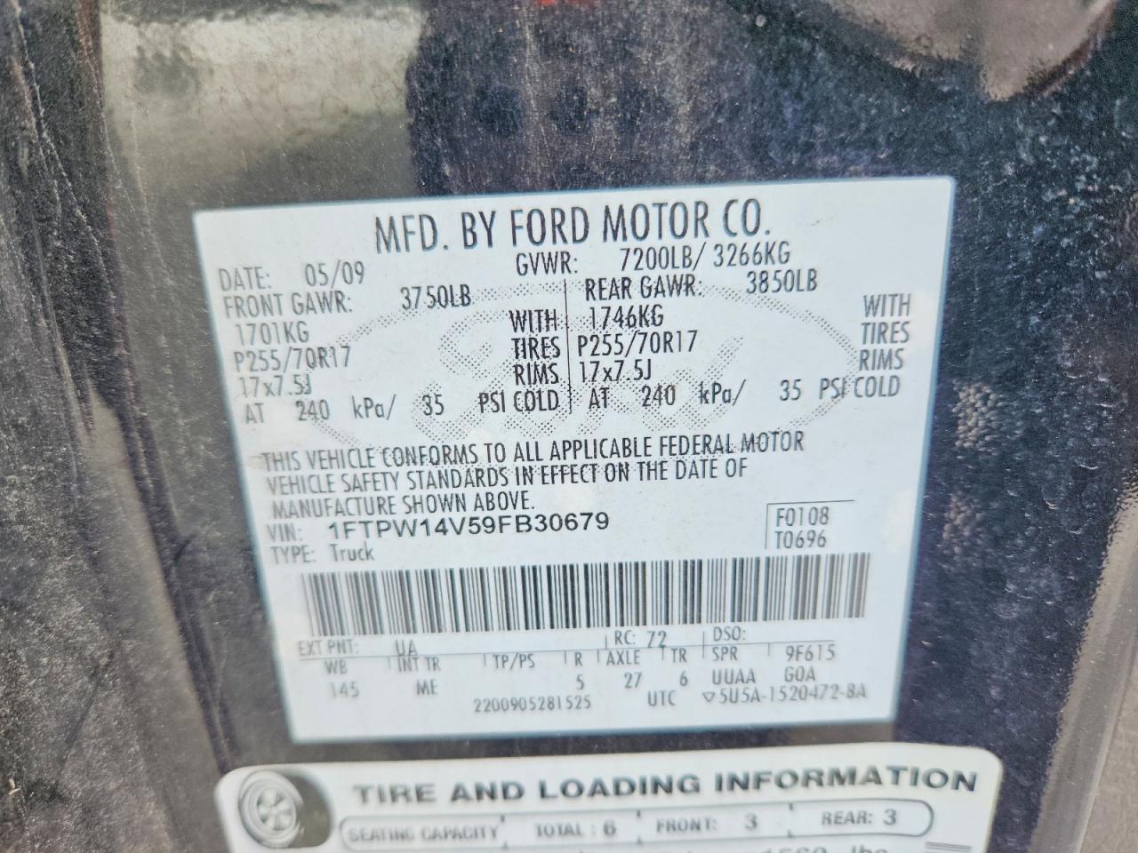 2009 Ford F150 Supercrew Black vin: 1FTPW14V59FB30679