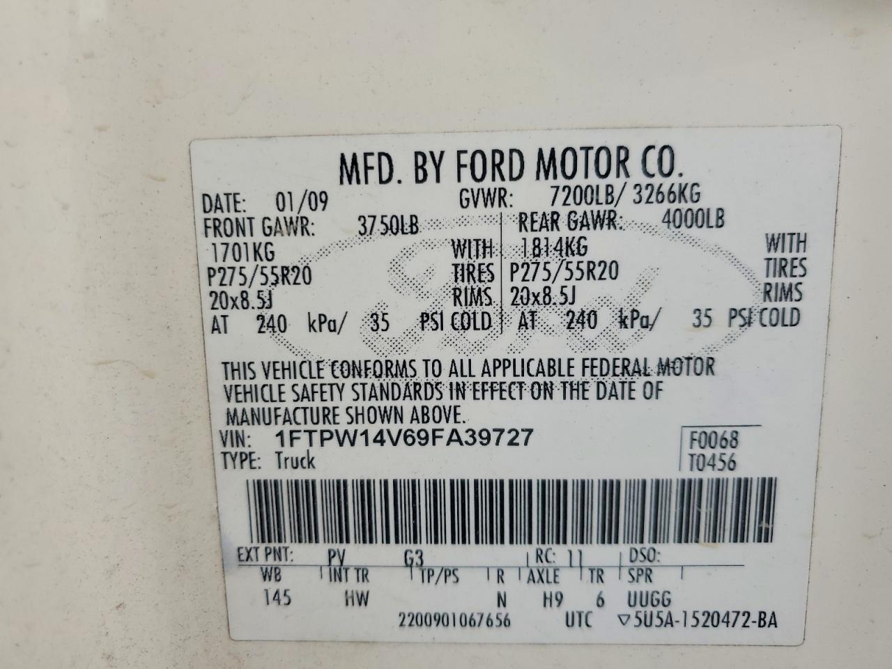2009 Ford F150 Supercrew Two Tone vin: 1FTPW14V69FA39727