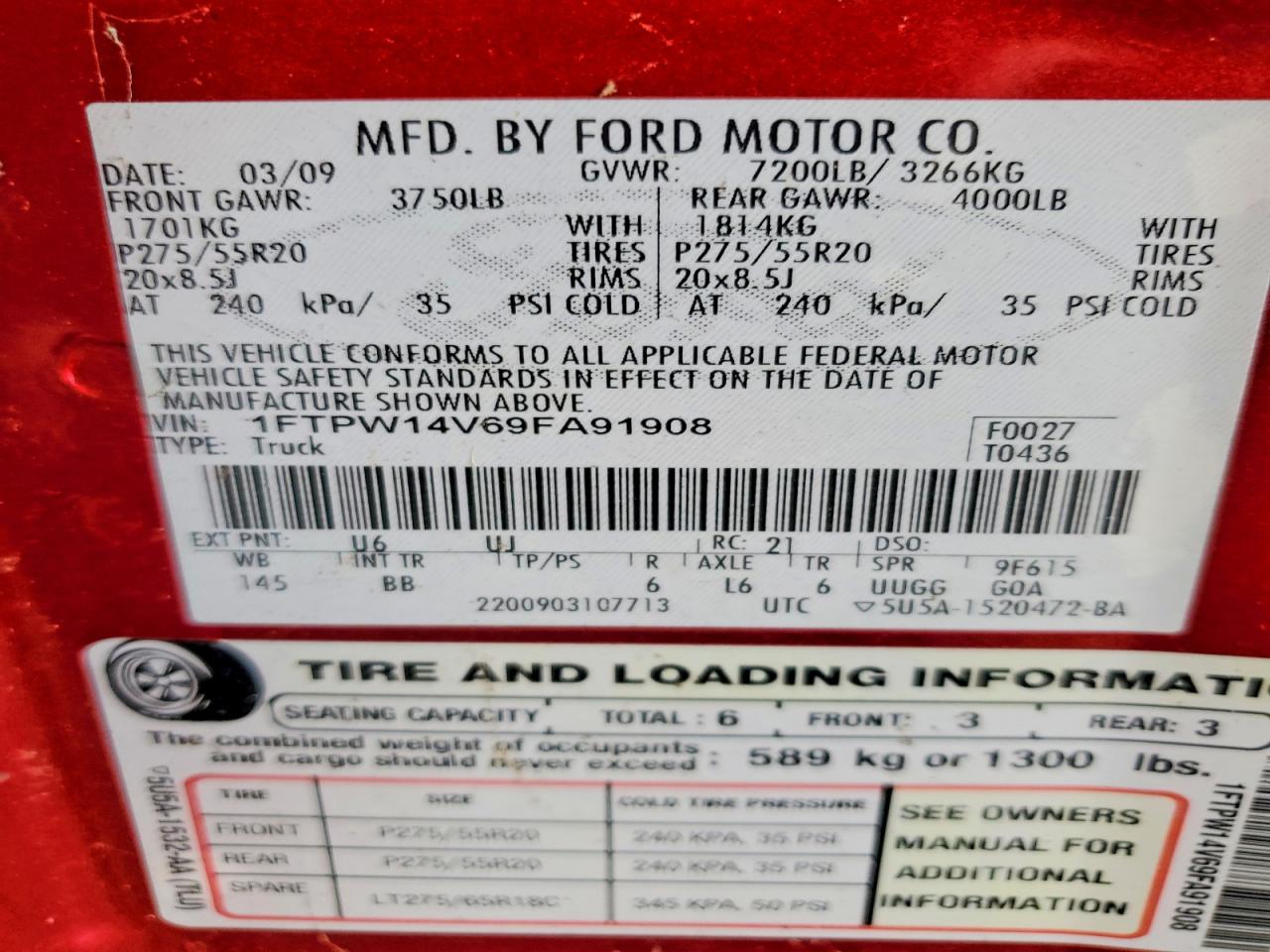 2009 Ford F150 Supercrew Two Tone vin: 1FTPW14V69FA91908