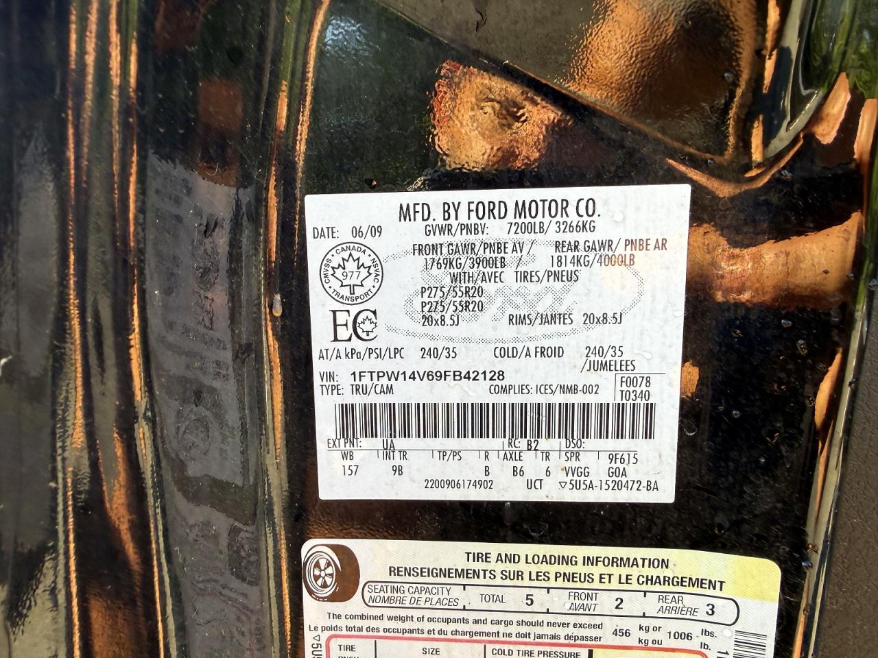 2009 Ford F150 Supercrew Black vin: 1FTPW14V69FB42128