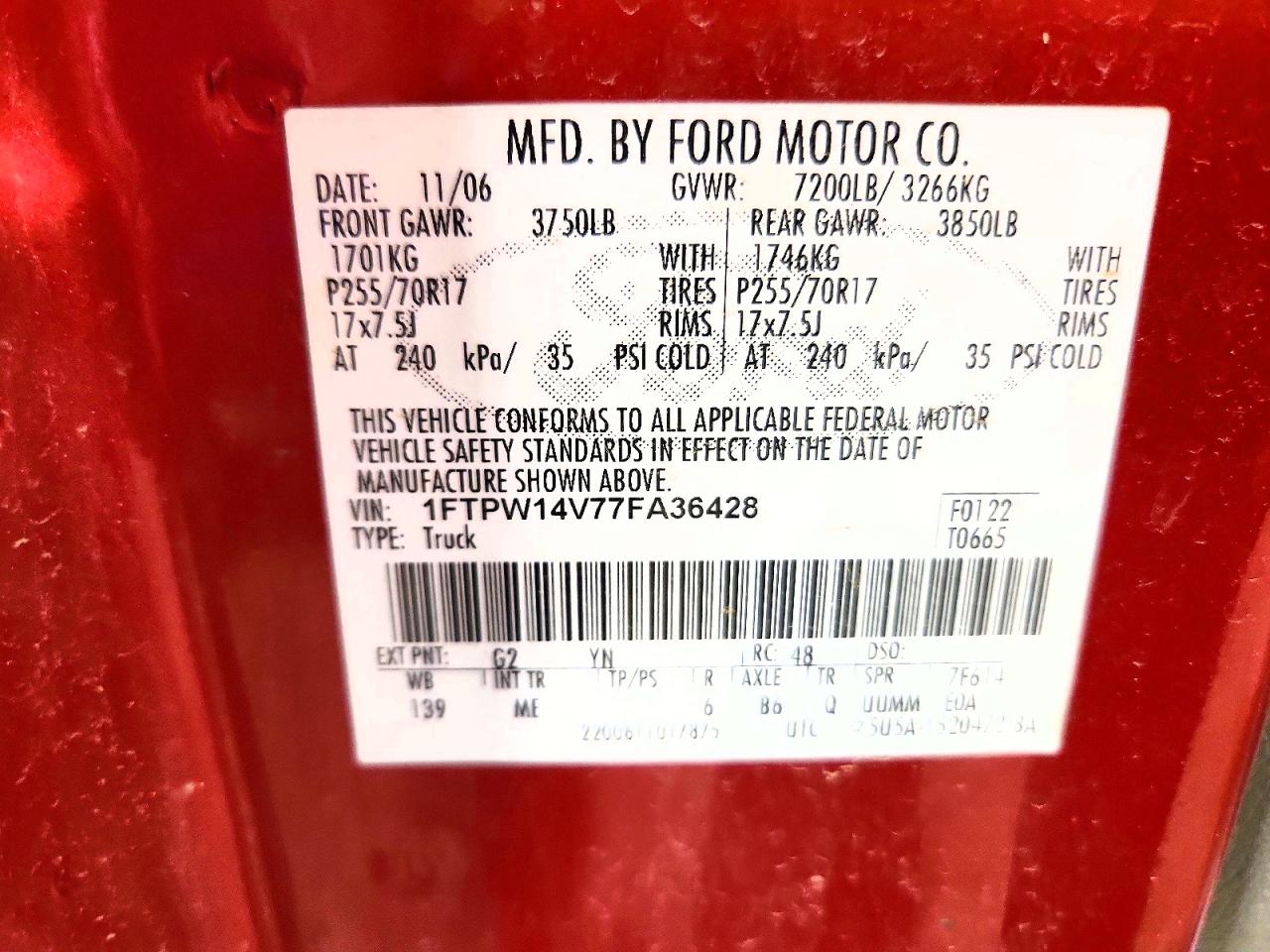 2007 Ford F150 Supercrew Maroon vin: 1FTPW14V77FA36428