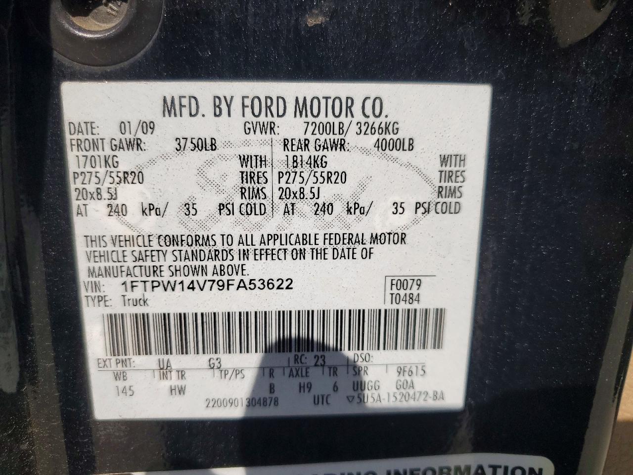 2009 Ford F150 Supercrew Черный vin: 1FTPW14V79FA53622