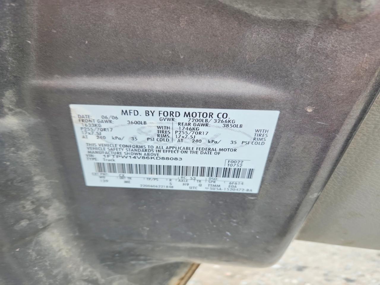 2006 Ford F150 Supercrew Gray vin: 1FTPW14V86KD88083