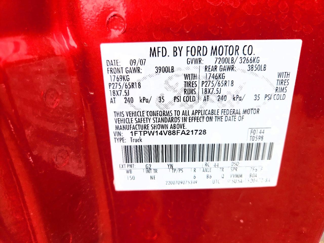 2008 Ford F150 Supercrew Burgundy vin: 1FTPW14V88FA21728