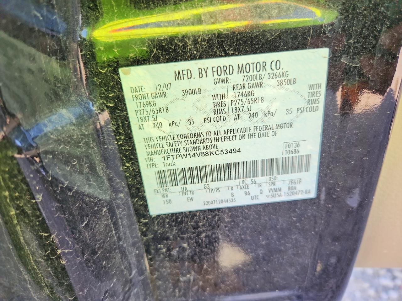 2008 Ford F150 Supercrew Black vin: 1FTPW14V88KC53494