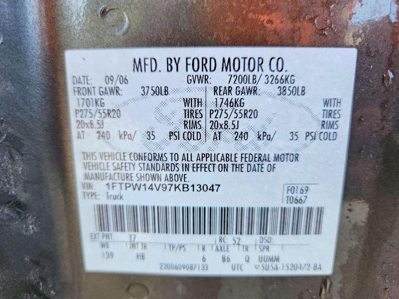 2007 Ford F150 Supercrew Gray vin: 1FTPW14V97KB13047
