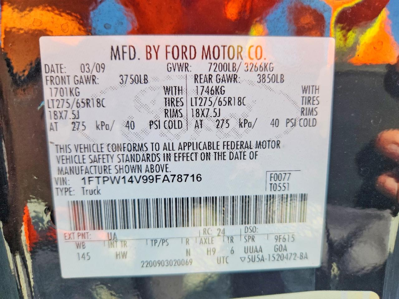 2009 Ford F150 Supercrew Black vin: 1FTPW14V99FA78716