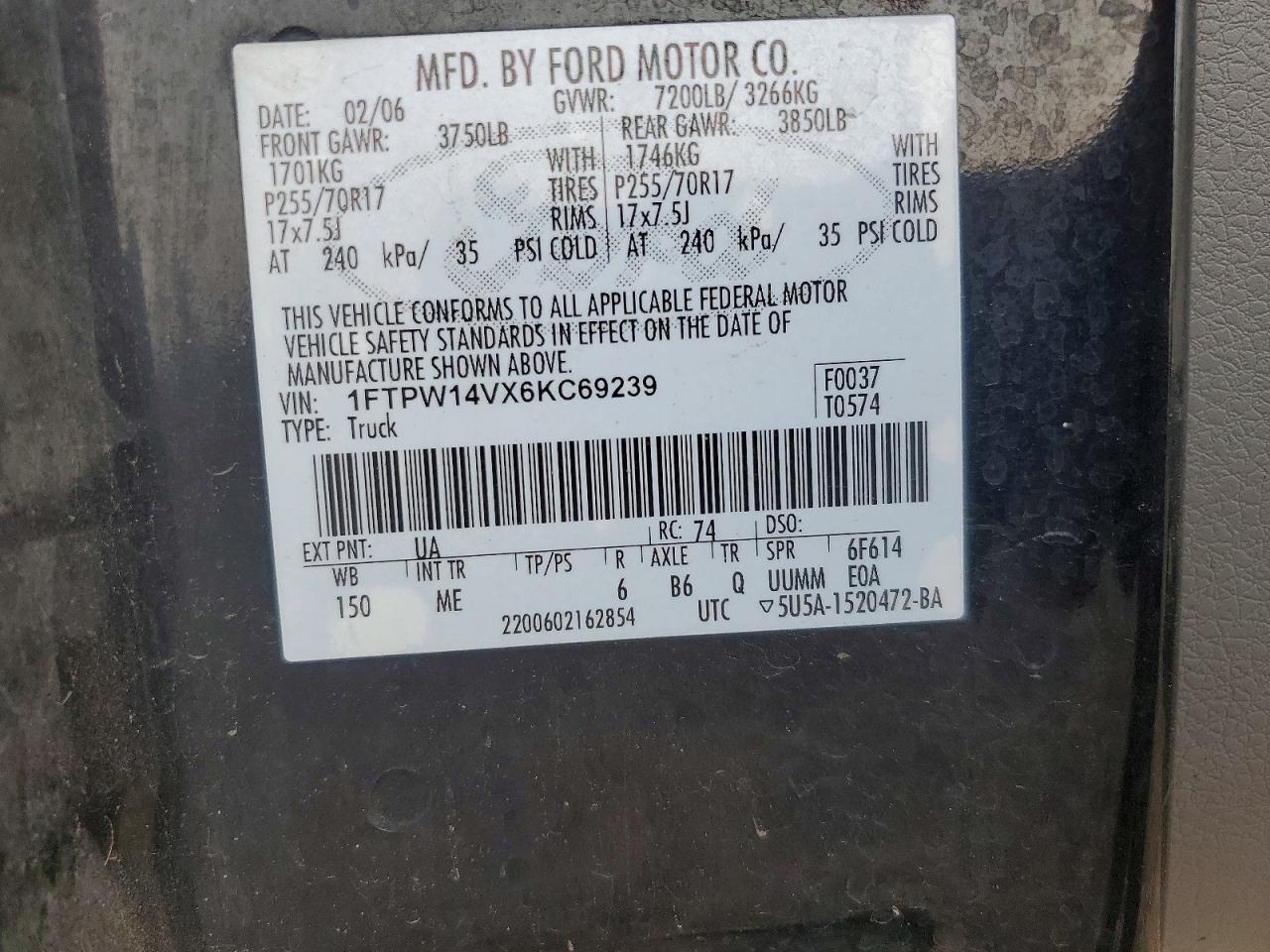 2006 Ford F150 Supercrew Черный vin: 1FTPW14VX6KC69239