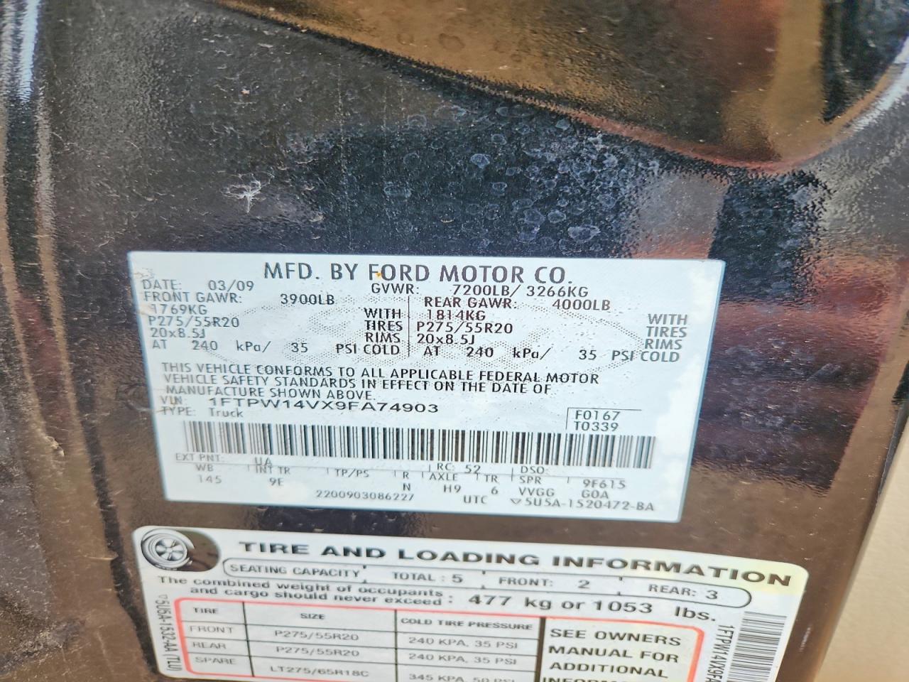 2009 Ford F150 Supercrew Black vin: 1FTPW14VX9FA74903