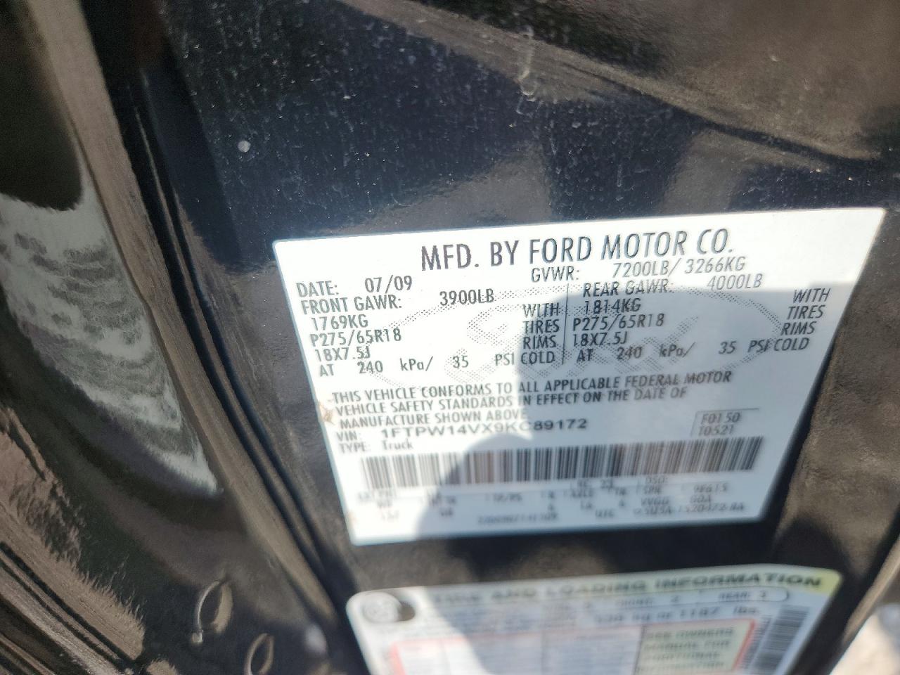 2009 Ford F150 Supercrew Black vin: 1FTPW14VX9KC89172