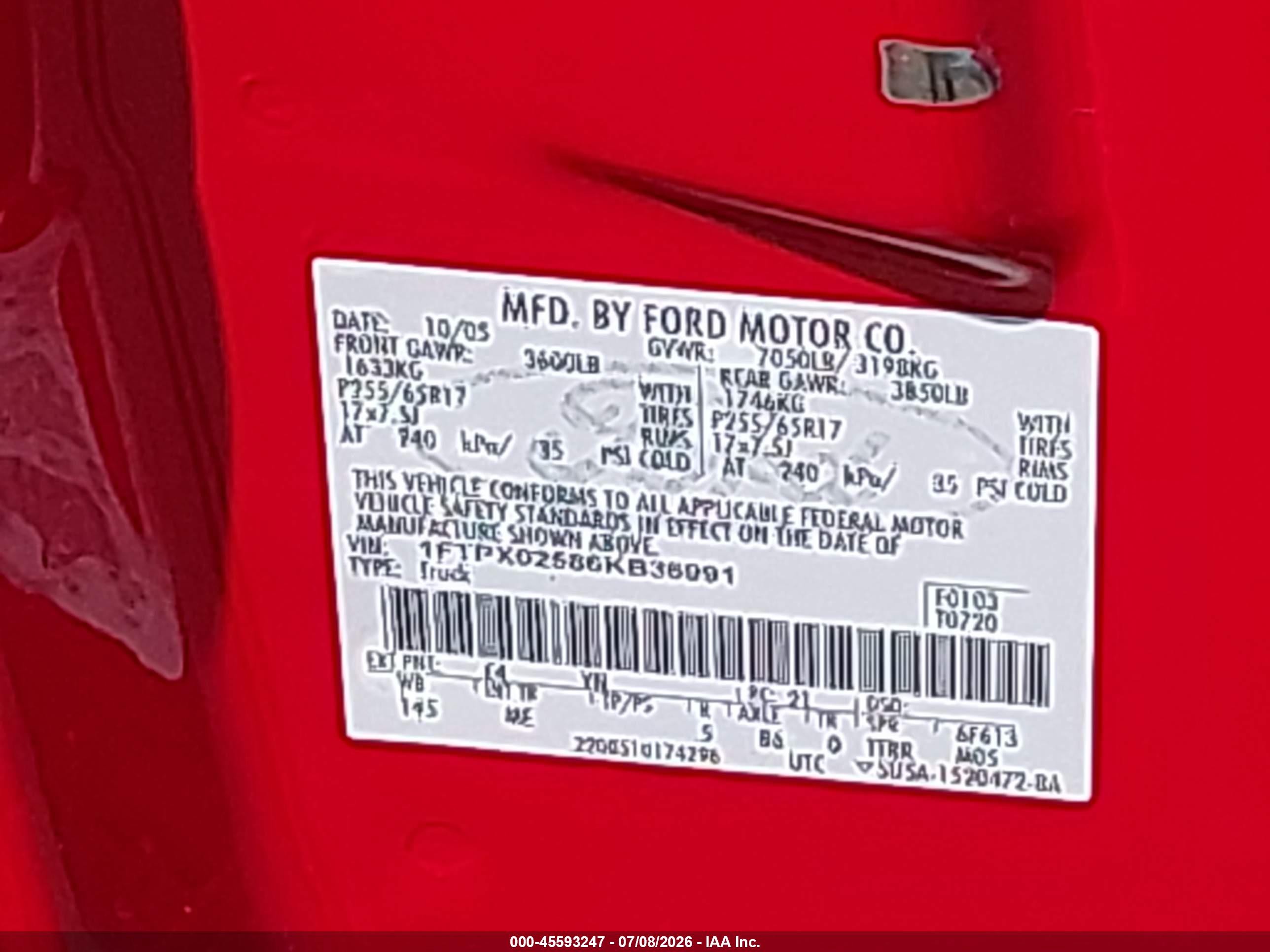 2006 Ford F-150 Xlt Red vin: 1FTPX02586KB36991
