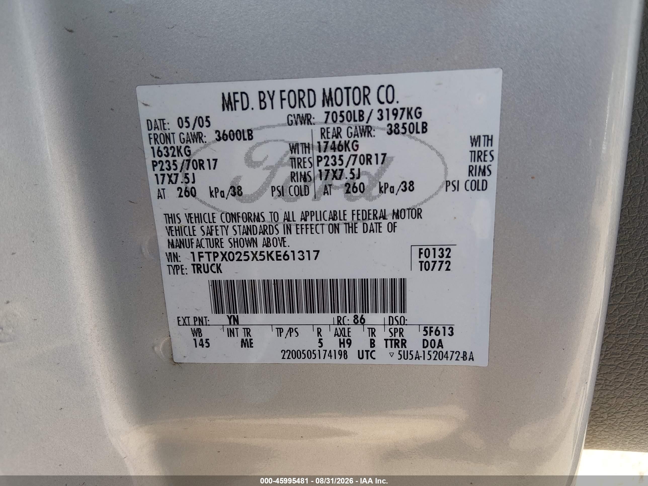 2005 Ford F-150 Xlt Silver vin: 1FTPX025X5KE61317