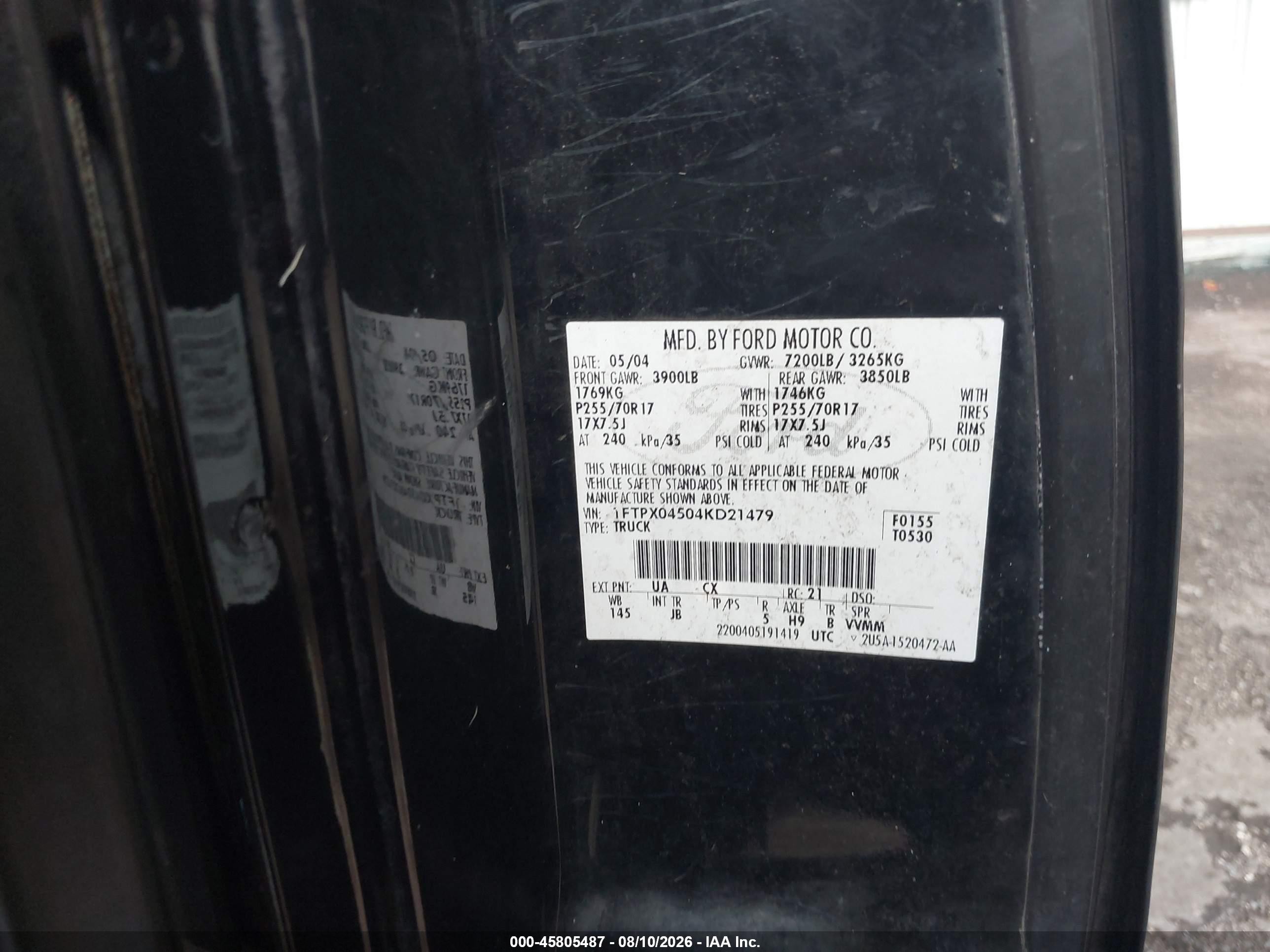 2004 Ford F-150 Fx4/xlt Black vin: 1FTPX04504KD21479