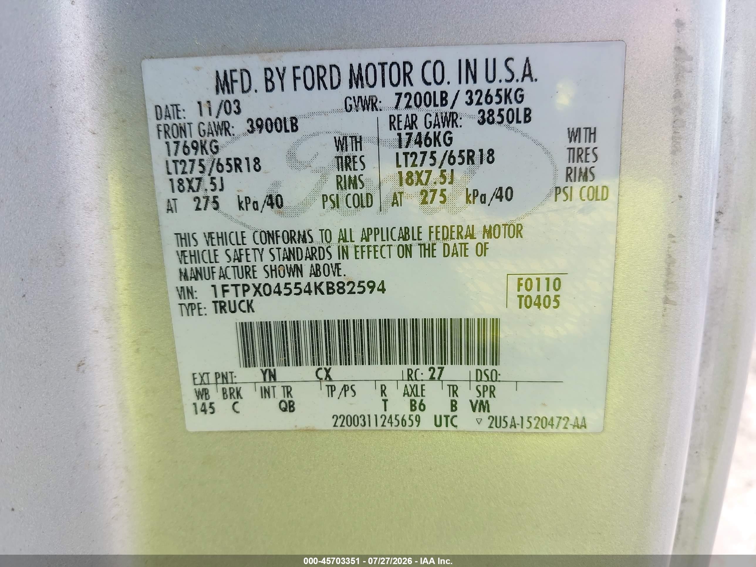 2004 Ford F-150 Fx4/xlt Gray vin: 1FTPX04554KB82594