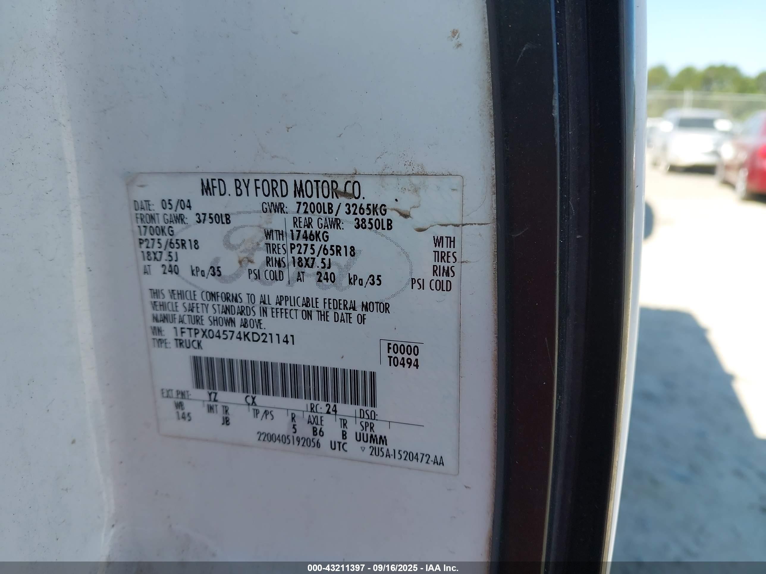 2004 Ford F-150 Fx4/xlt White vin: 1FTPX04574KD21141