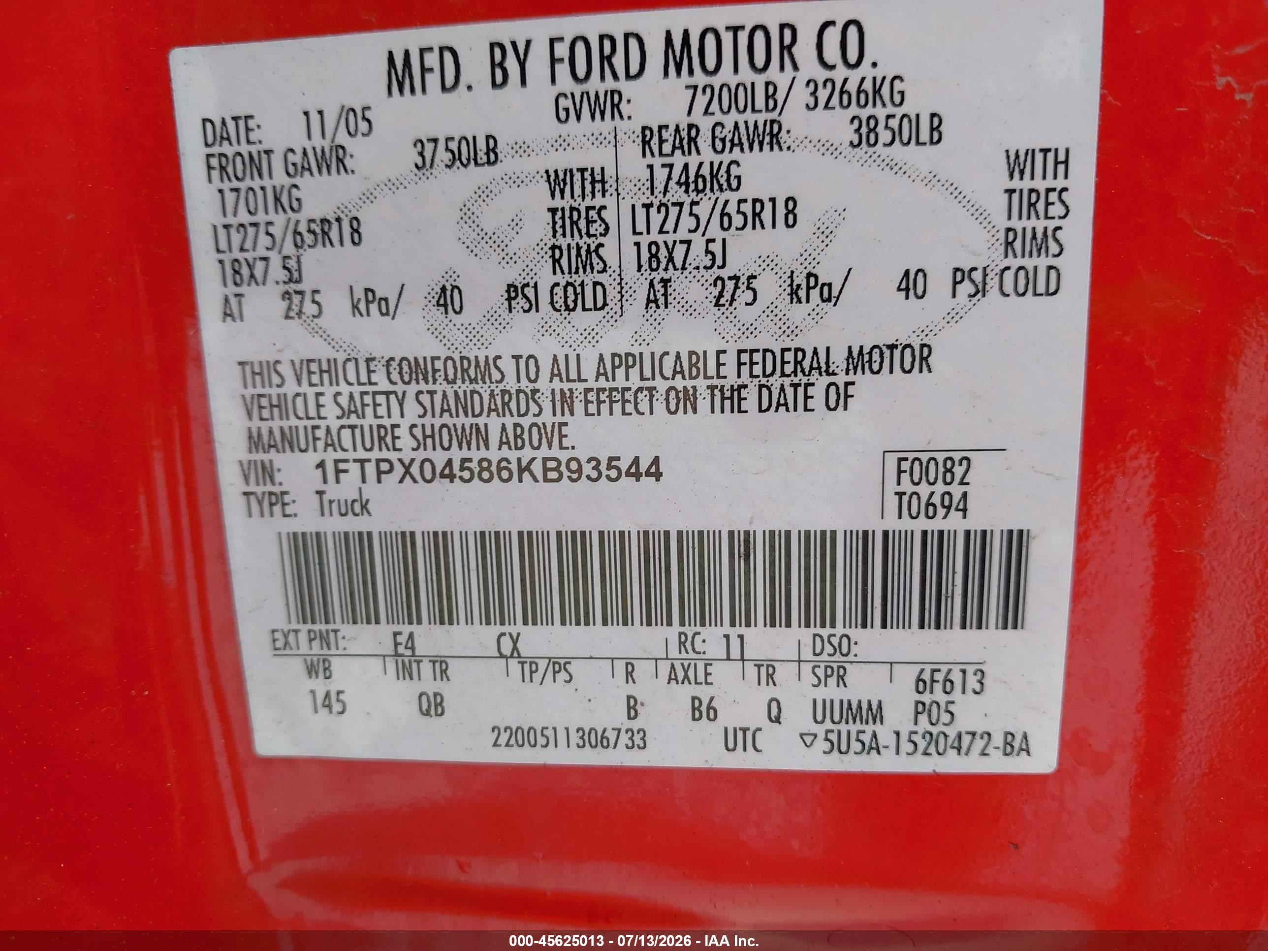 2006 Ford F-150 Fx4/xlt Красный vin: 1FTPX04586KB93544