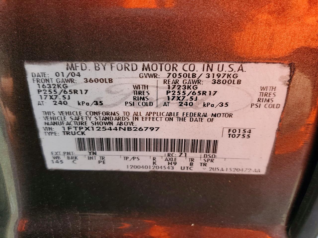 2004 Ford F150 Gray vin: 1FTPX12544NB26797