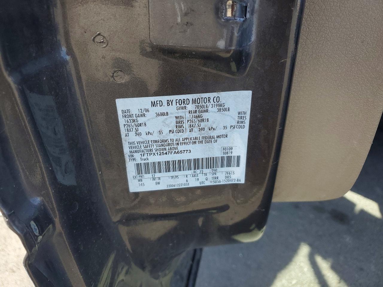 2007 Ford F150 Gray vin: 1FTPX12547FA65773