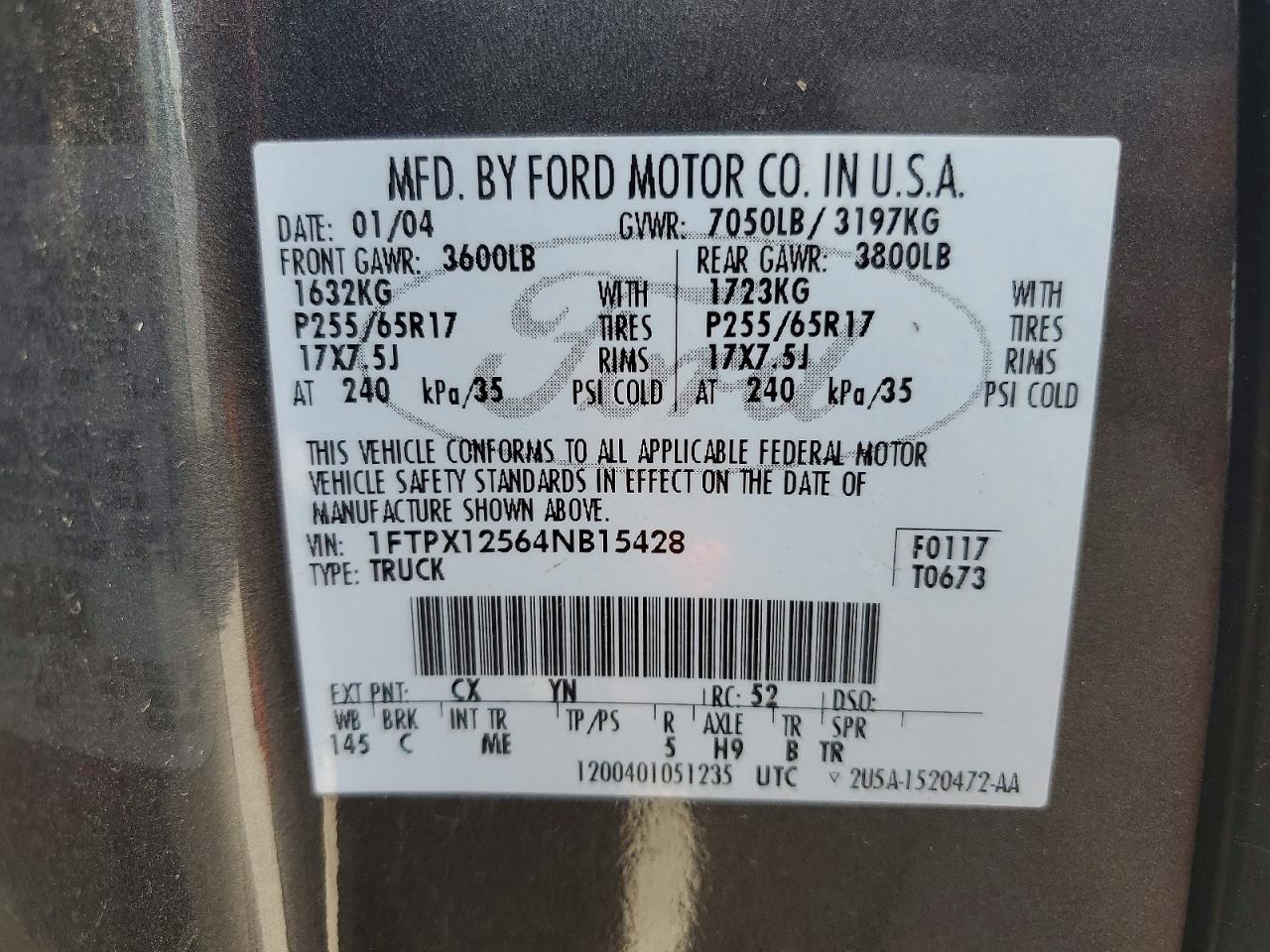 2004 Ford F150 Серый vin: 1FTPX12564NB15428
