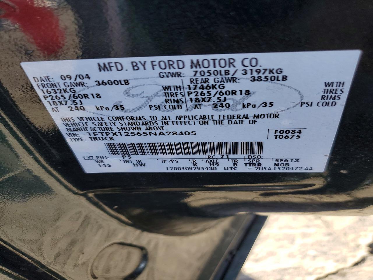 2005 Ford F150 Green vin: 1FTPX12565NA28405