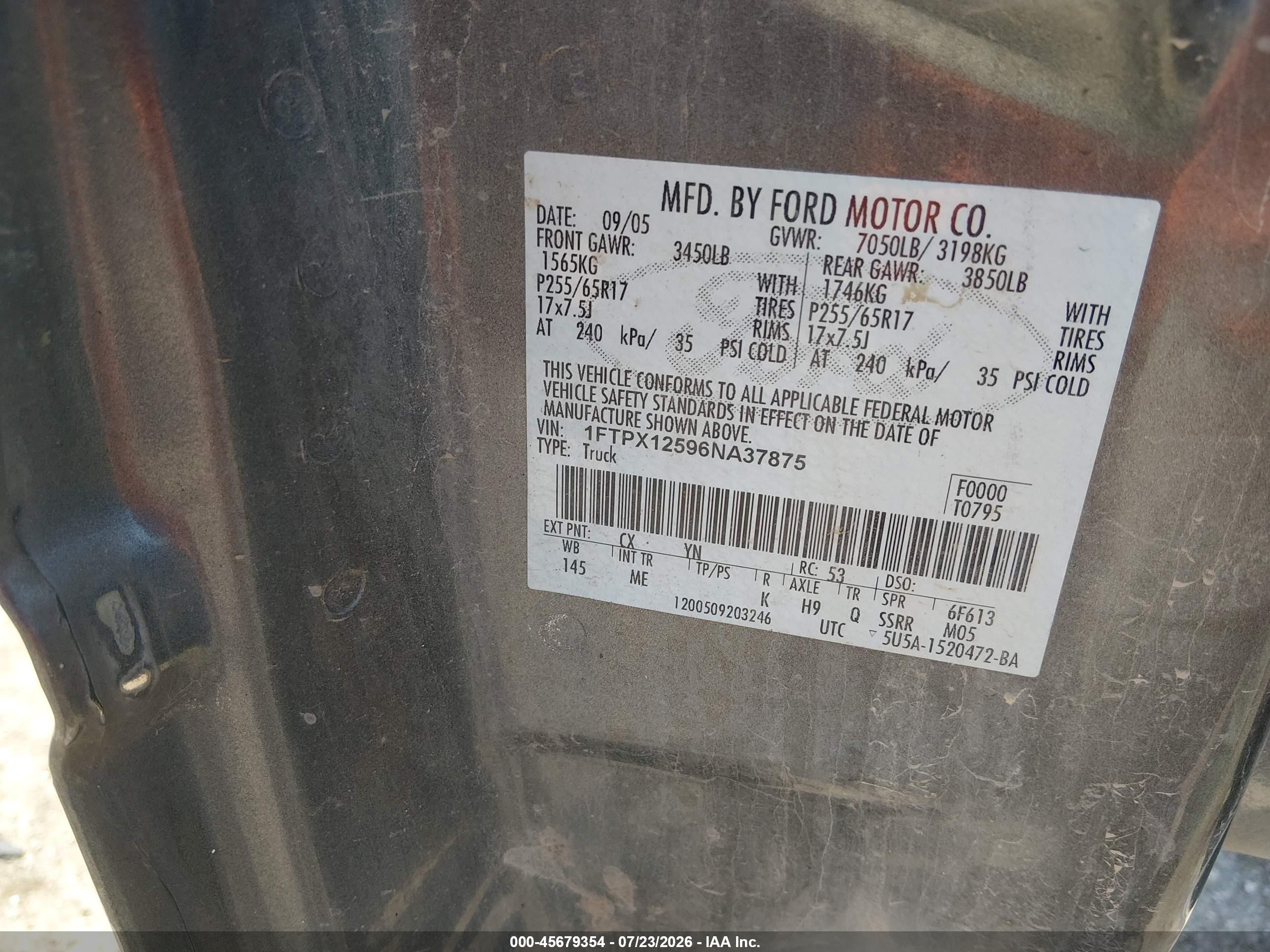 2006 Ford F-150 Lariat/xl/xlt Gray vin: 1FTPX12596NA37875