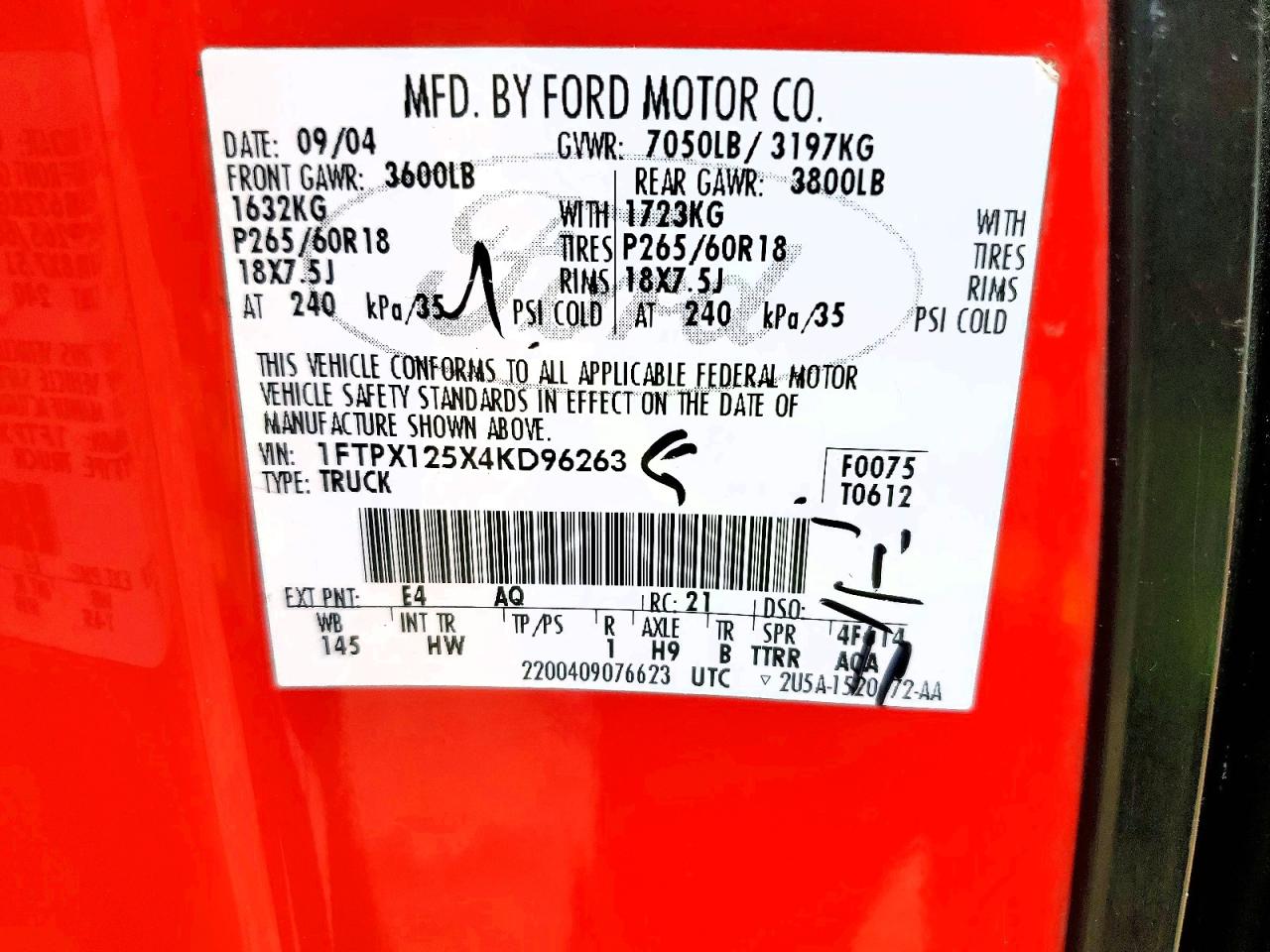 2004 Ford F150 Red vin: 1FTPX125X4KD96263