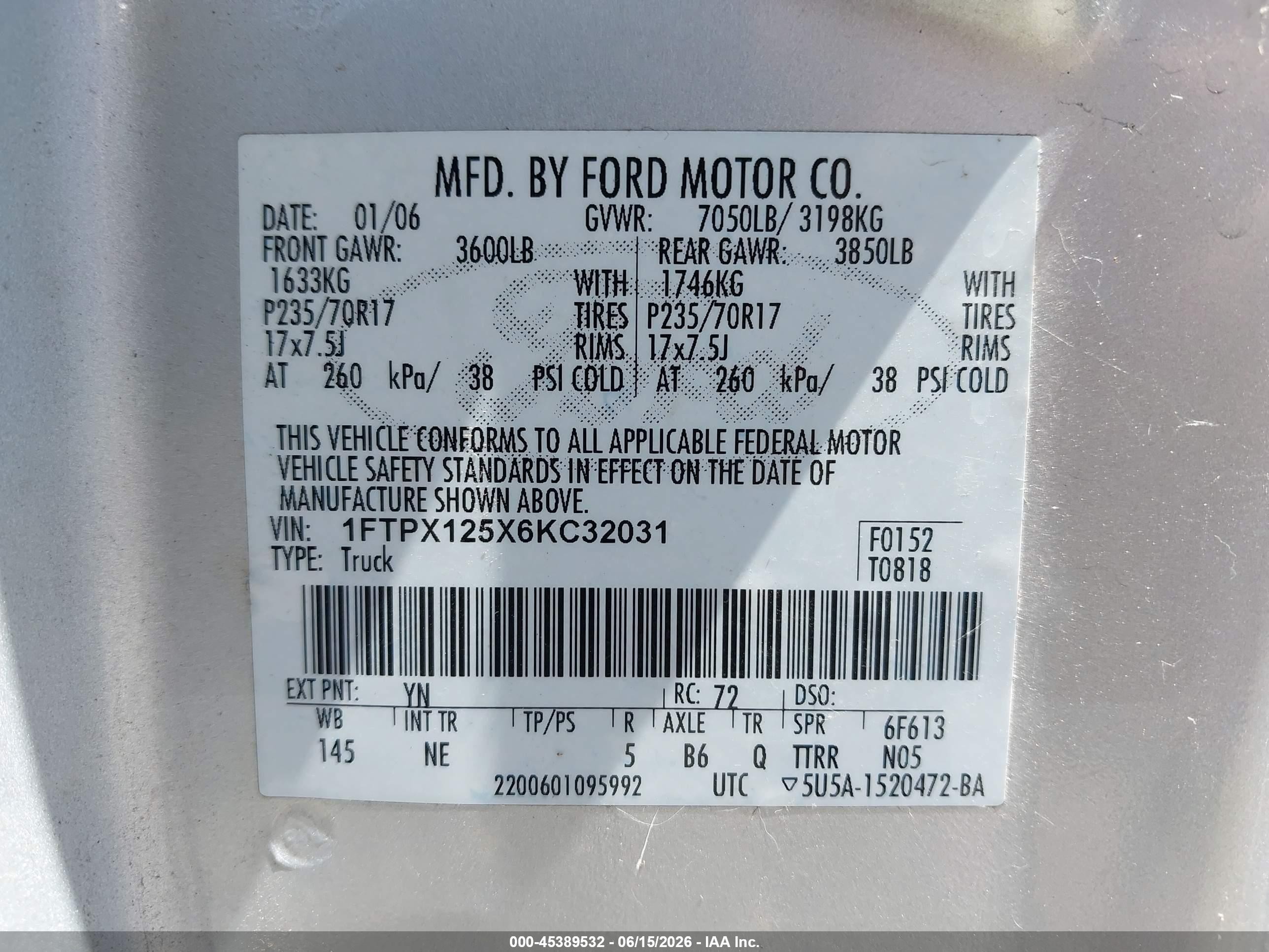 2006 Ford F-150 Lariat/xl/xlt Silver vin: 1FTPX125X6KC32031