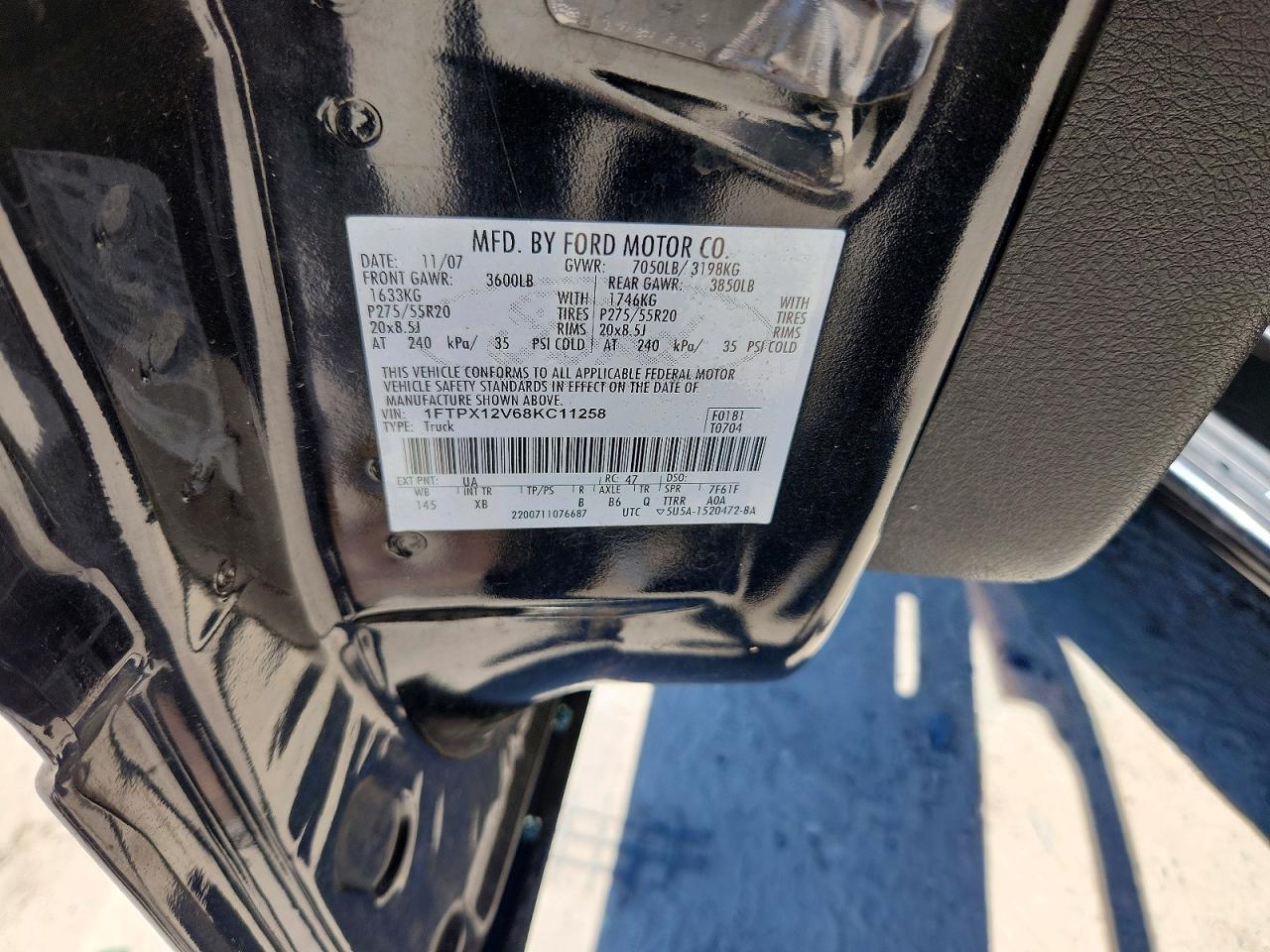 2008 Ford F150 Black vin: 1FTPX12V68KC11258