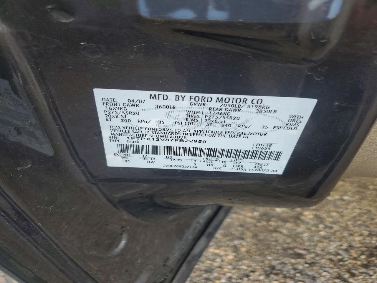 2007 Ford F150 Gray vin: 1FTPX12V87FB22959
