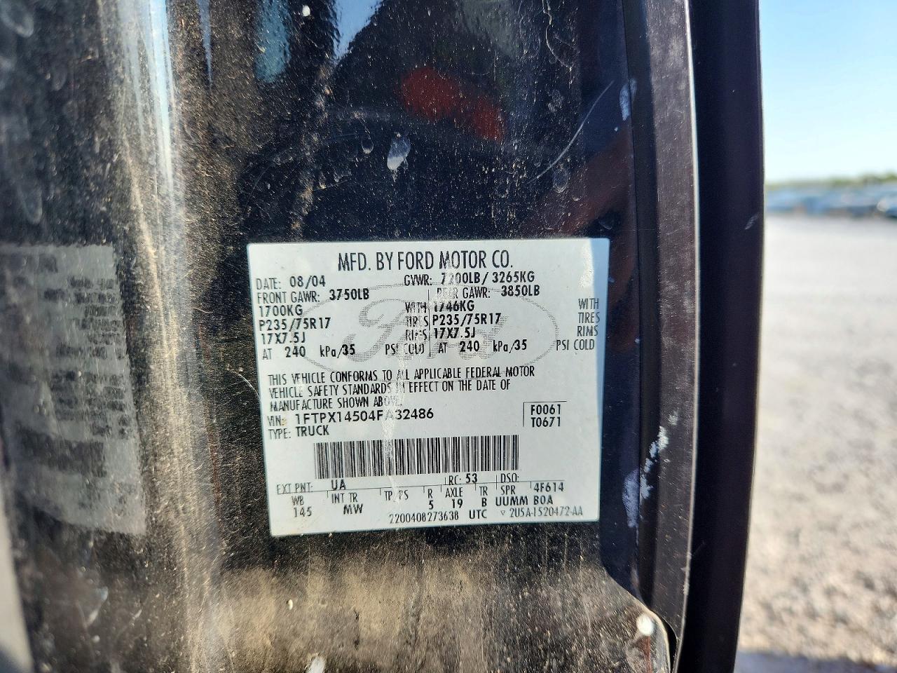 2004 Ford F150 Black vin: 1FTPX14504FA32486