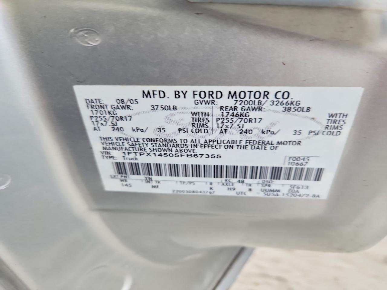2005 Ford F150 Gray vin: 1FTPX14505FB67355