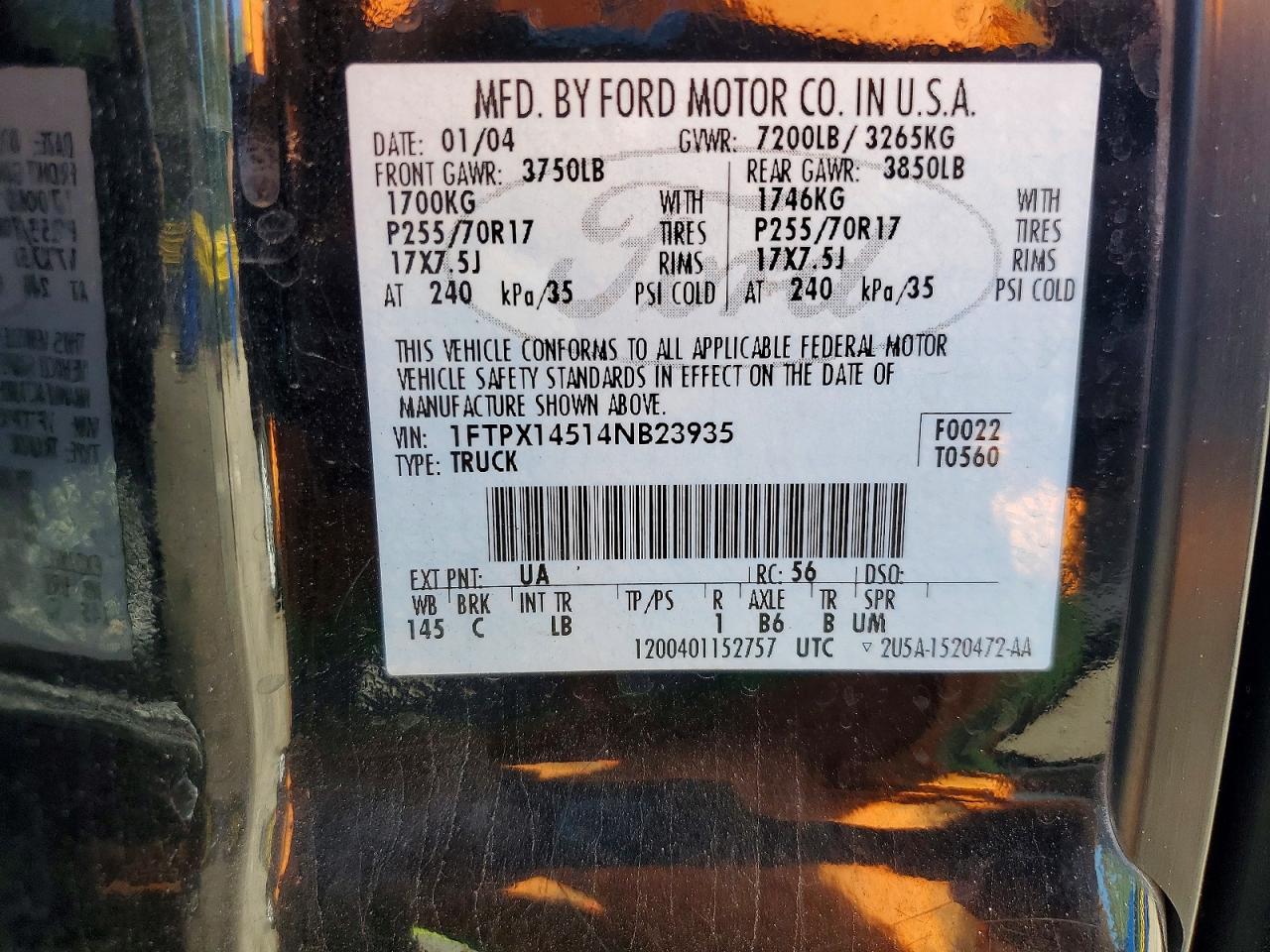 2004 Ford F150 Black vin: 1FTPX14514NB23935