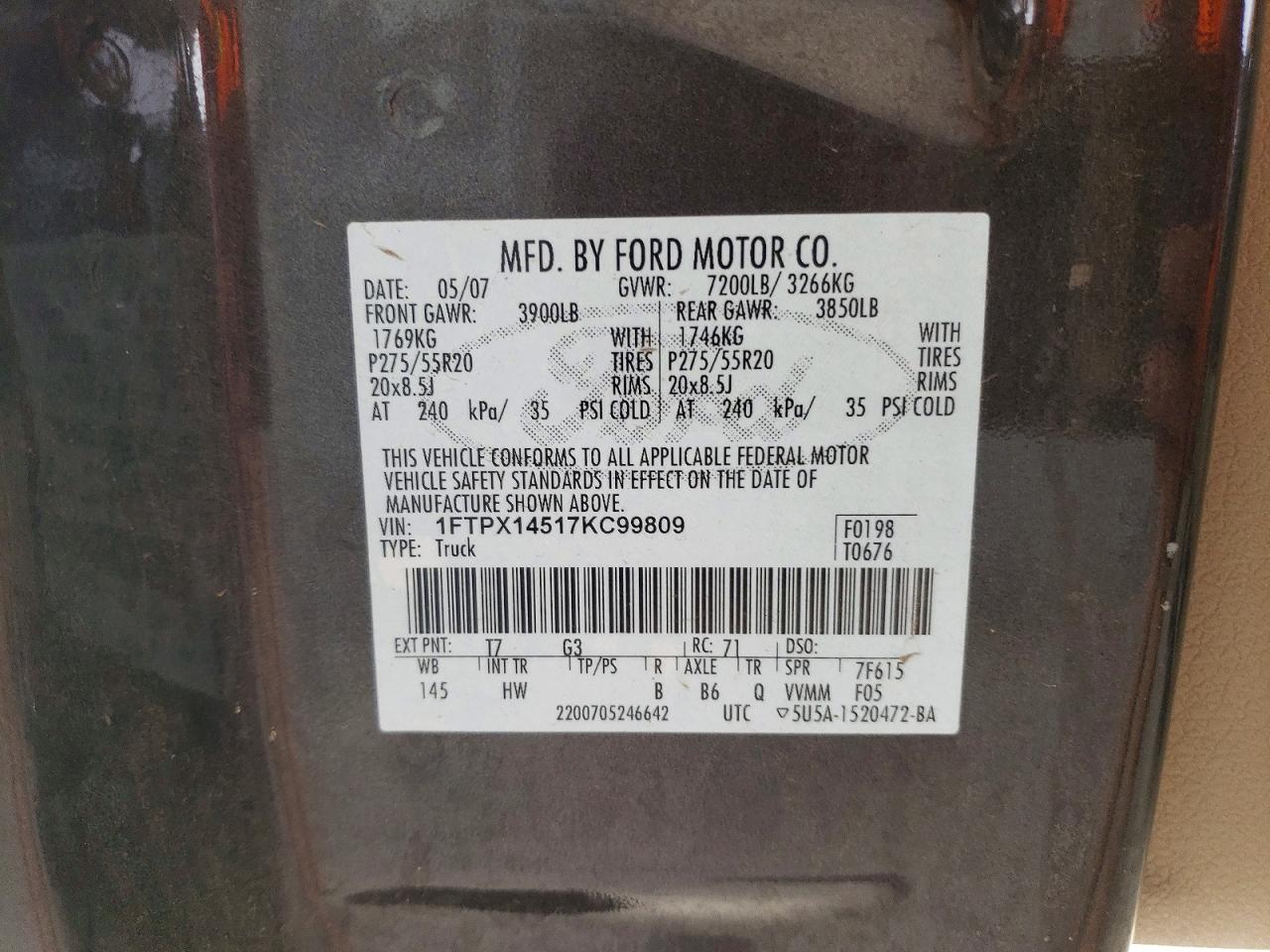 2007 Ford F150 Two Tone vin: 1FTPX14517KC99809