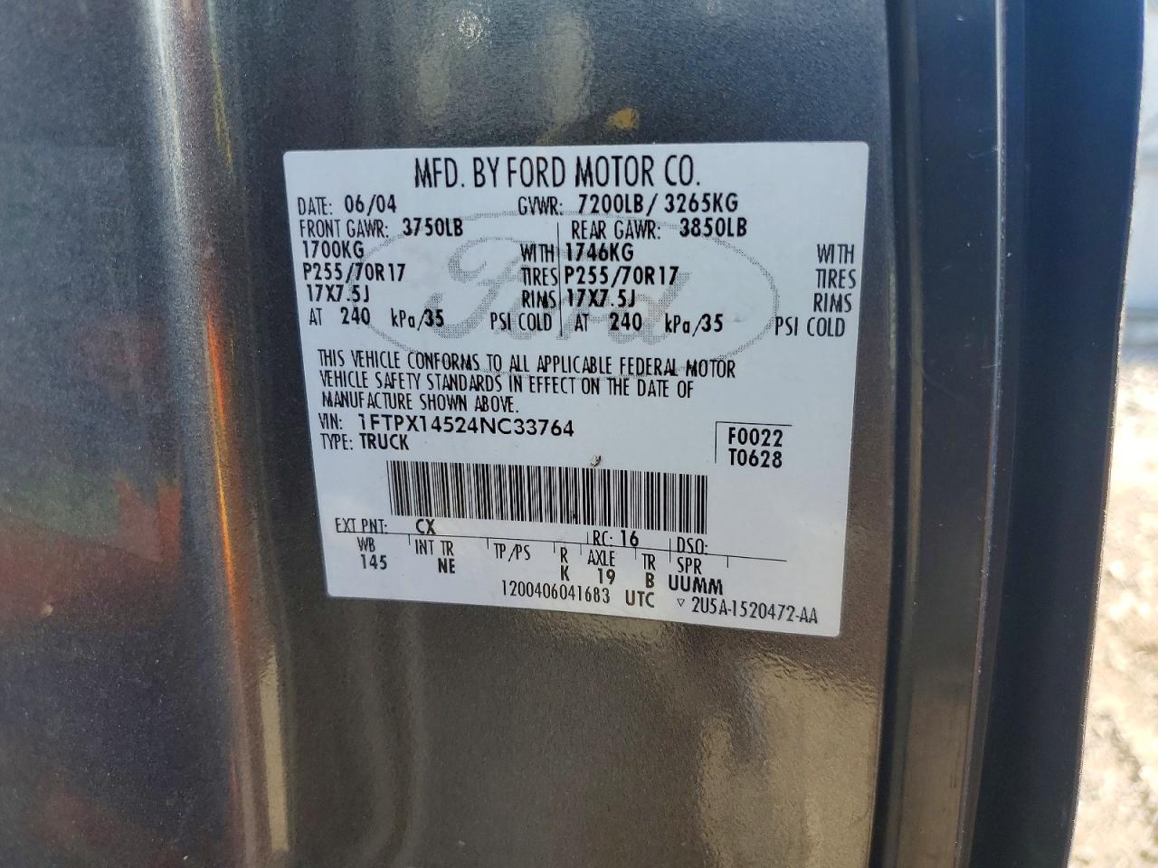 2004 Ford F150 Серебряный vin: 1FTPX14524NC33764