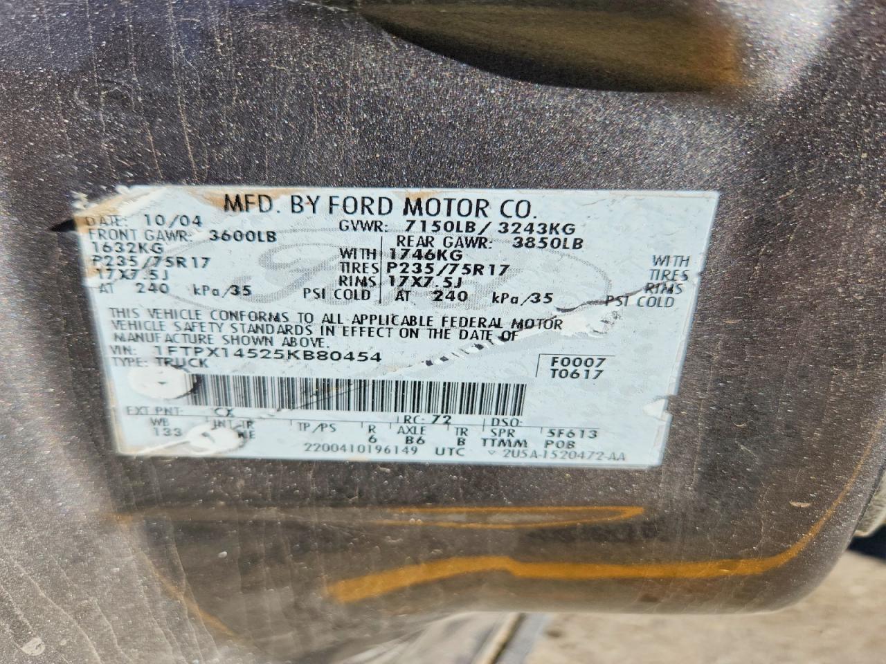 2005 Ford F150 Gray vin: 1FTPX14525KB80454
