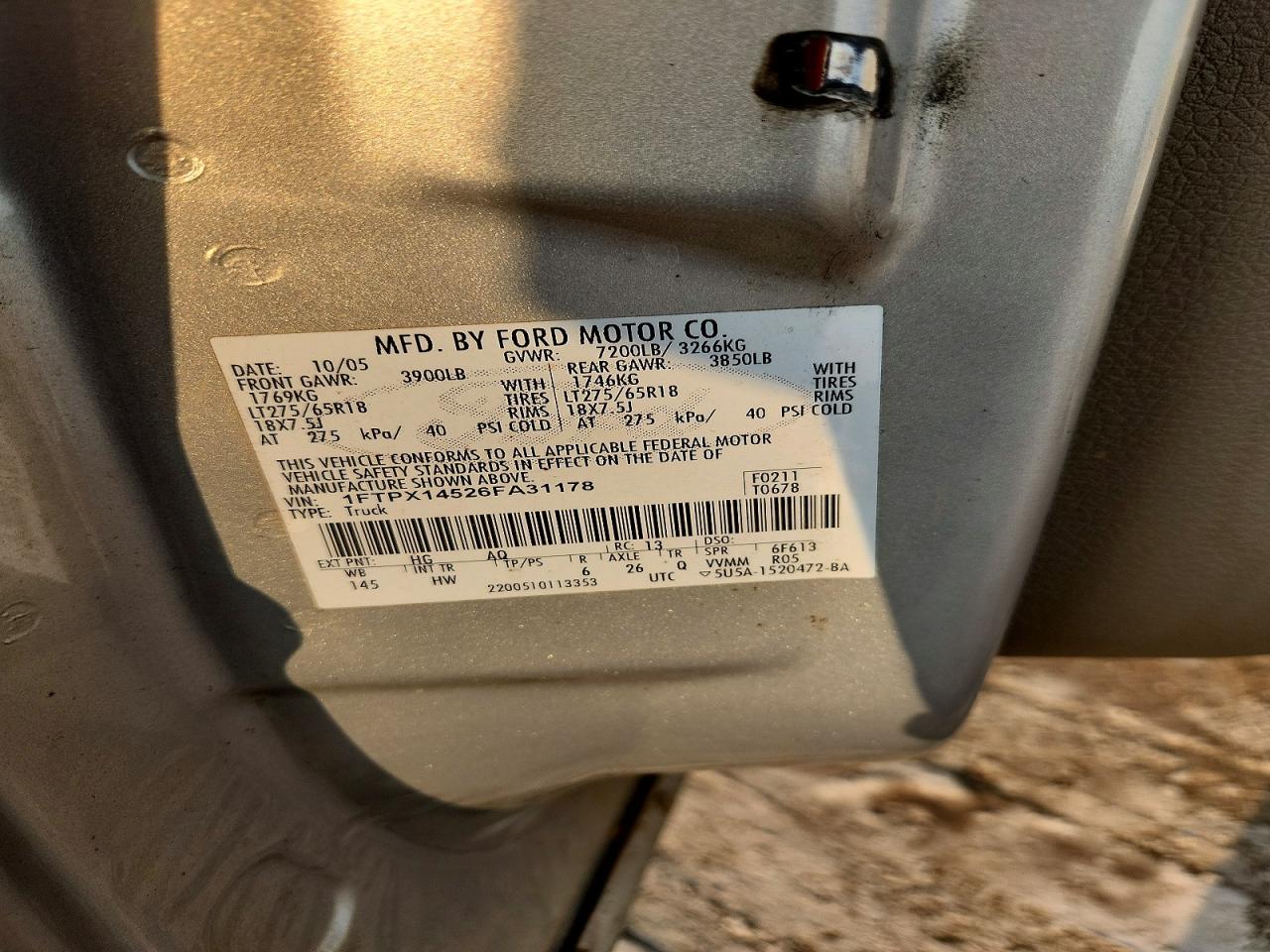 2006 Ford F150 Beige vin: 1FTPX14526FA31178
