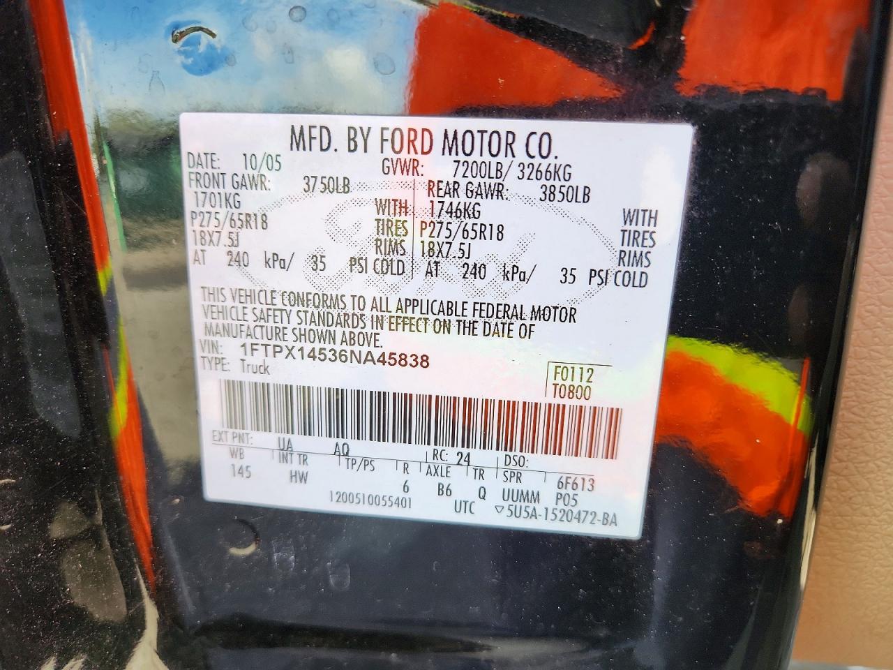 2006 Ford F150 Black vin: 1FTPX14536NA45838