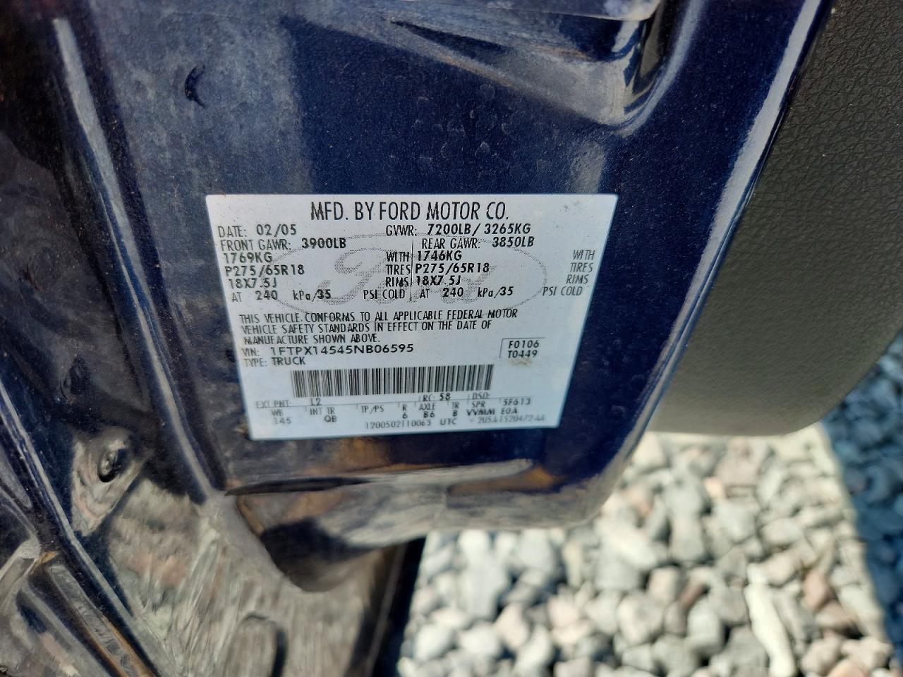 2005 Ford F150 Blue vin: 1FTPX14545NB06595