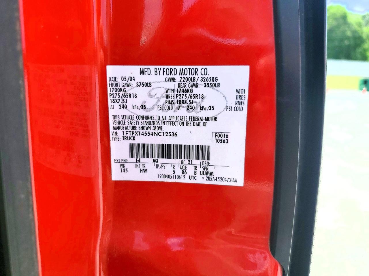 2004 Ford F150 Red vin: 1FTPX14554NC12536
