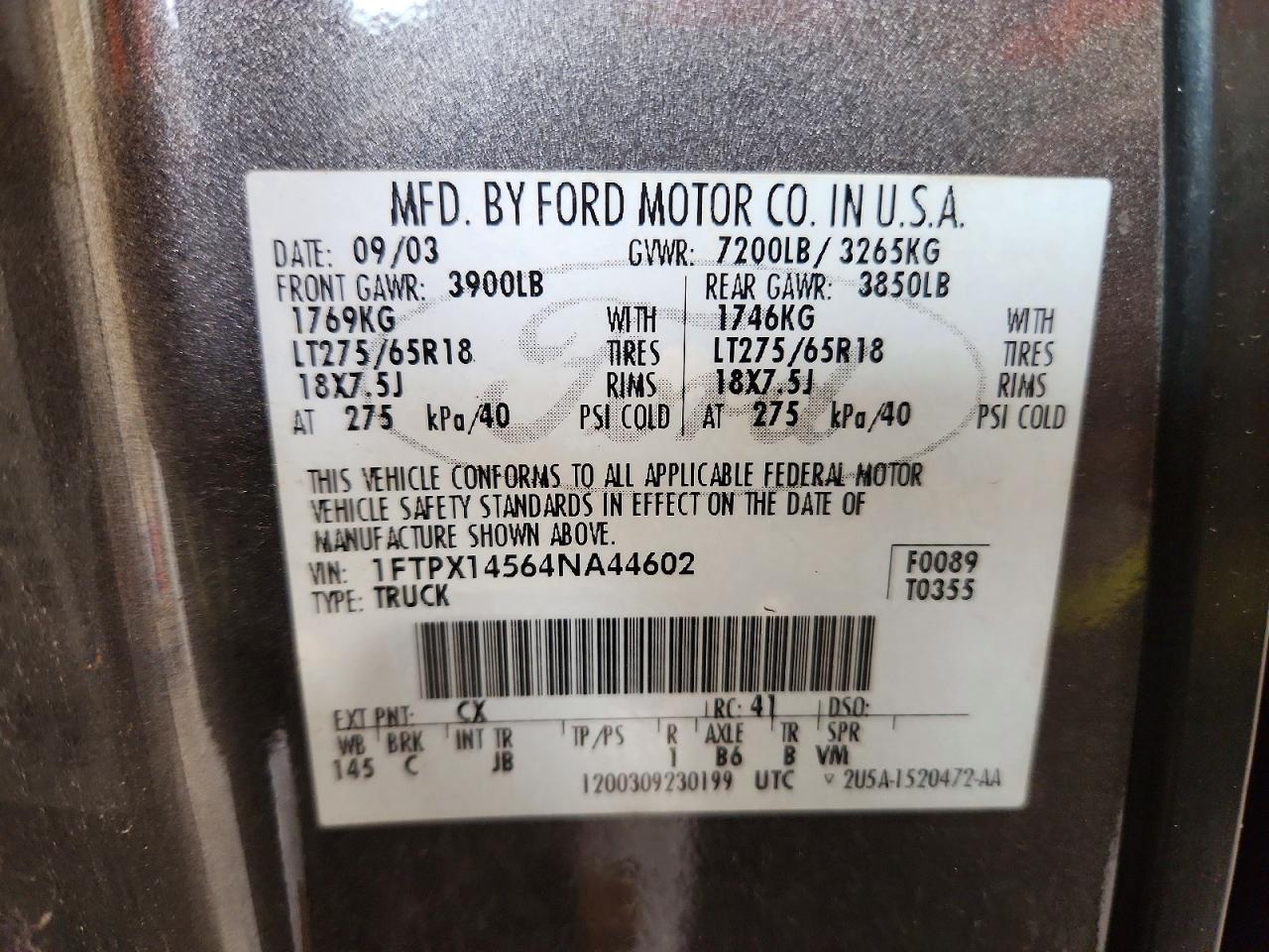 2004 Ford F150 Gray vin: 1FTPX14564NA44602